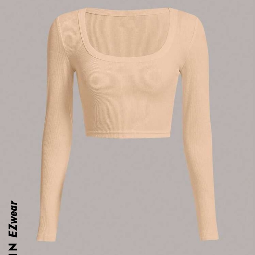 Tan Long Sleeve Crop Tee L
